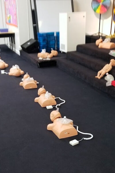 Setting up the adult and infant manikins, and getting ready for an AHA BLS class in New Haven, CT.